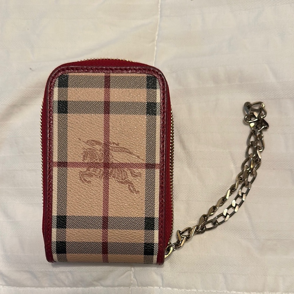 Burberry Red and Beige Plaid Keychain Wallet